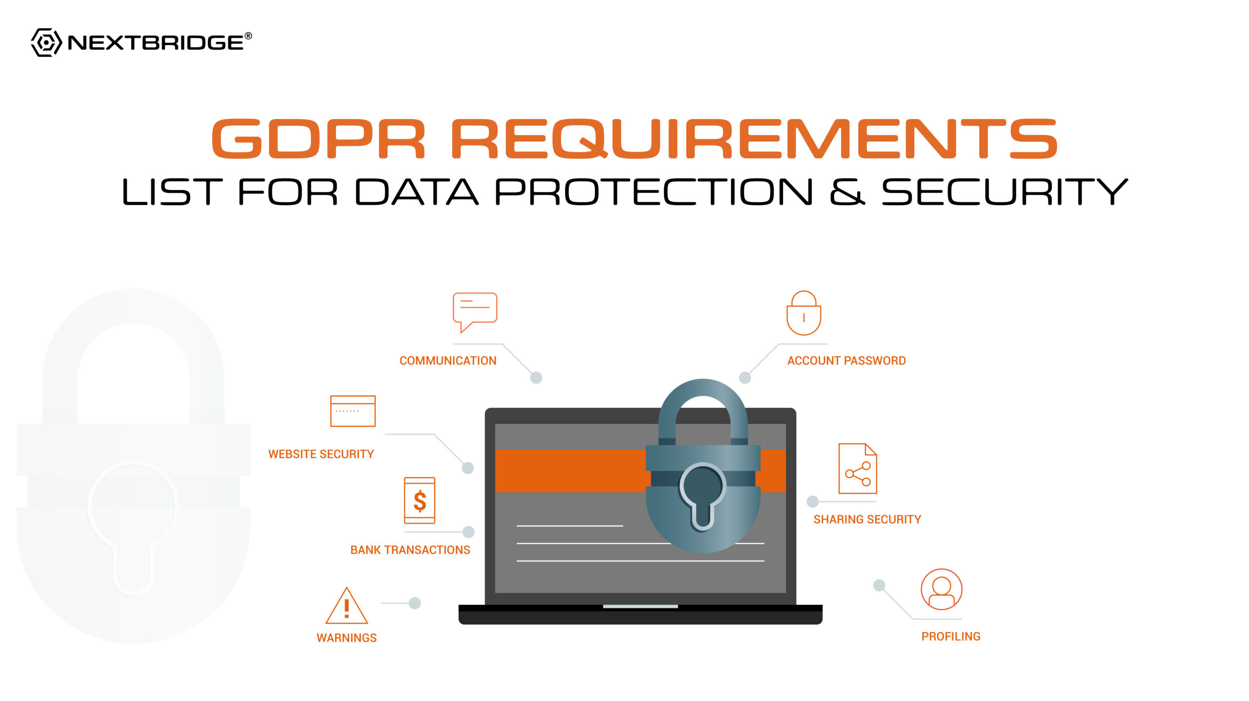 GDPR requirements list showing essential steps for data protection compliance and security measures